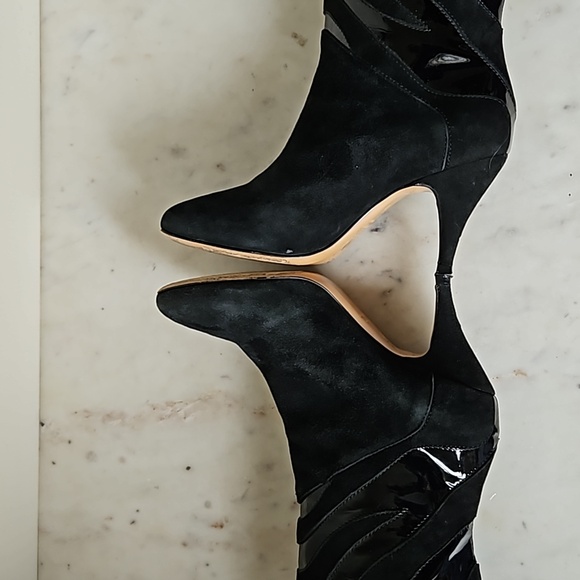 CAVALLI: black soft suede and patent leather knee high boots - Picture 4 of 9